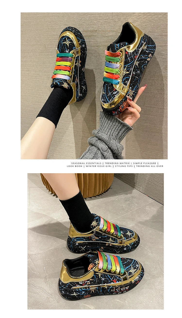 Top Quality Sneakers Women Skating Shoes 2026 Rhinestone Women Loafers Platform Fashion Shiny Women's Casual Shoes Zapatos Mujer