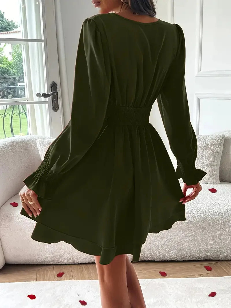 Summer New Dresses 2026 Woman Clothing V-Neck Lantern Sleeve Wrap Mini Dress Ruched Waisted Dress Elegant for Spring Party Dress