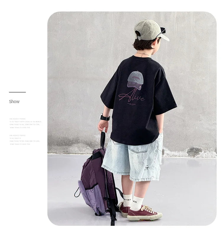 New Summer High Quality Teenage Children Short Sleeve Cotton T-shirt for a Boy Casual Tee Tops Kids Elegant Luxury Tshirt Wear