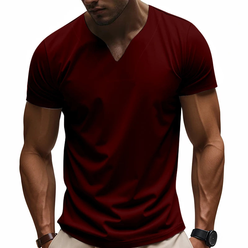 DIY custom printed V-neck T-shirt, fashionable men's short-sleeve T-shirt, stylish elegant casual streetwear top，everyday wear.