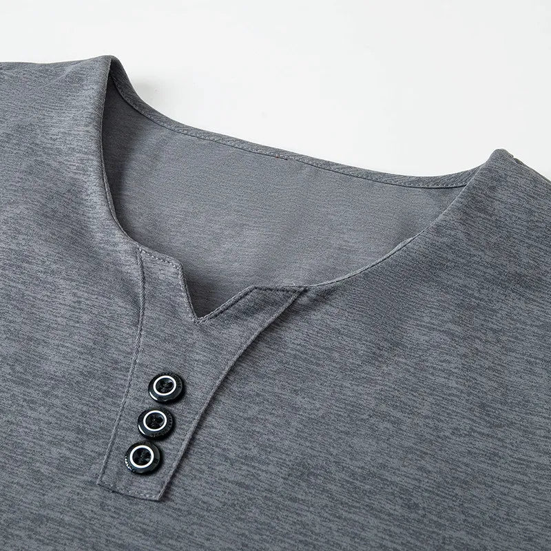 Three Button V-neck T-shirt Men 2026 New Men's Business Casual Short Sleeve Tshirt Korean Style Summer Comfortable Versatile Top