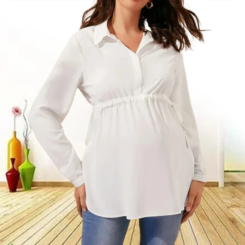 Maternity Clothes Pure Color Loose Breathable Comfort Shirt Elegant  Simple Stylish Top for Pregnant Women Blouse