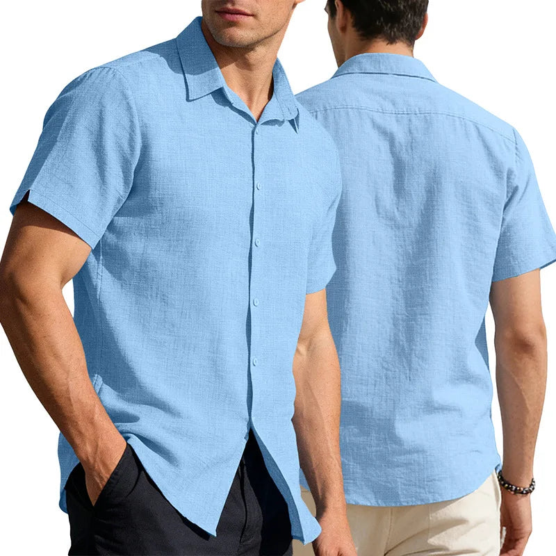 UNITIM Summer Man T-shirt Turn Down Collar Single-breasted Male Top Thin Breathable Short Sleeve Business Casual Men Tees