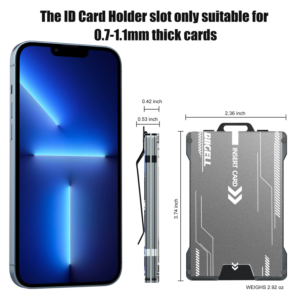 Men's Slim Aluminum RFID Wallet - 15 Card Capacity with Metal Money Clip + Clear ID Window, Anti-Theft Minimalist Design