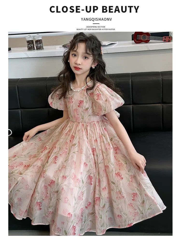 summer Elegant Flower Princess Dresses vestidos elegantes para mujer kids girls dress clothes vestido verano 12 14 enfant fille