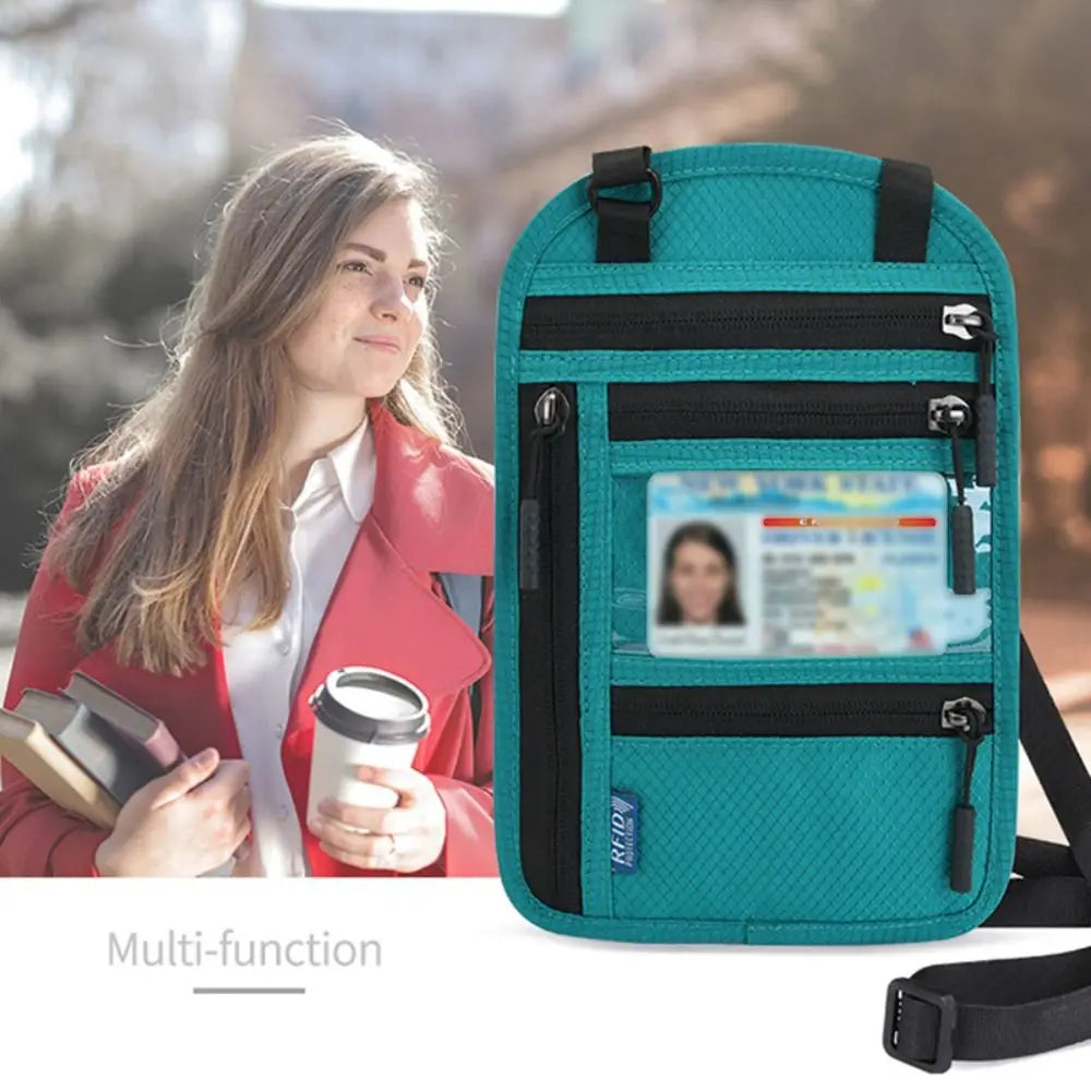 Anti-theft Security Stash Pouch Nylon RFID Blocking Passport Bag with Adjustable Neck Strap Waterproof Travel Neck Wallet