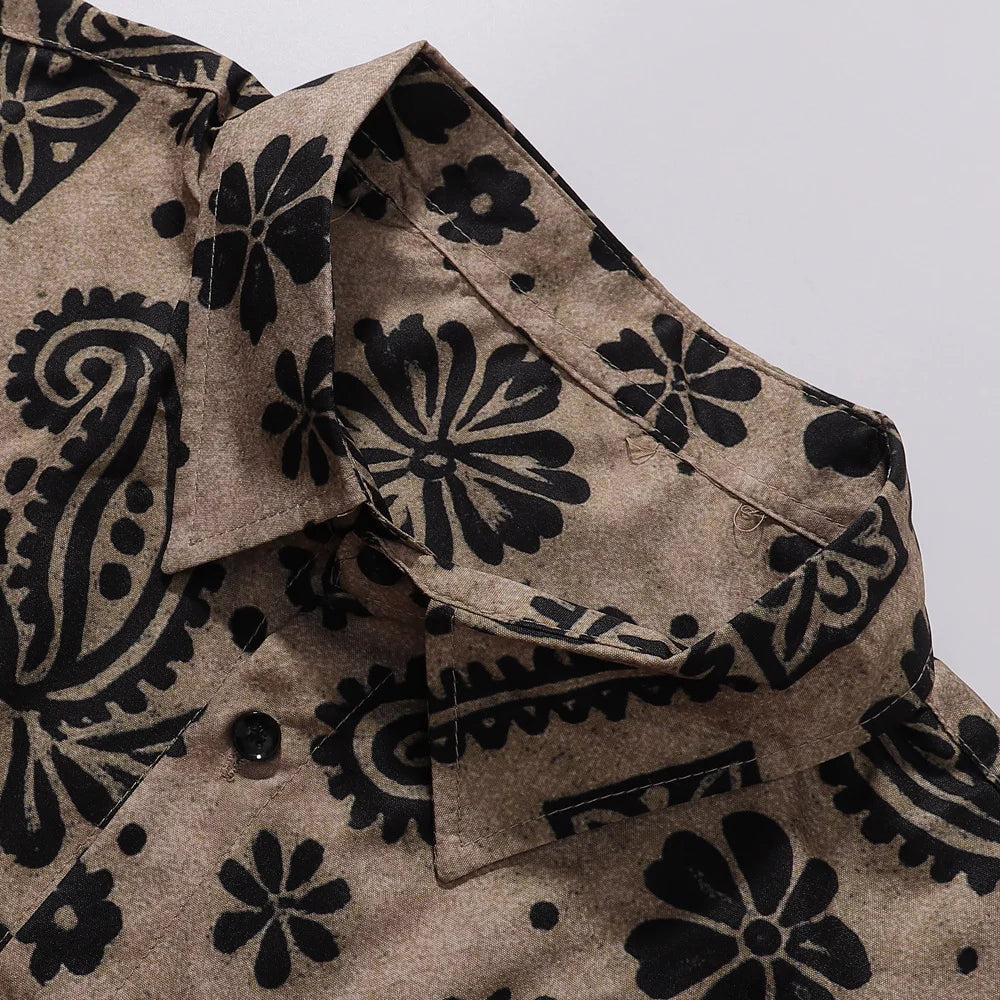 Hawaiian Mens Button Down Paisley Shirt Summer Beach Casual Print Short Sleeve Boho Vacation Blouse Tops Baggy Floral Shirts