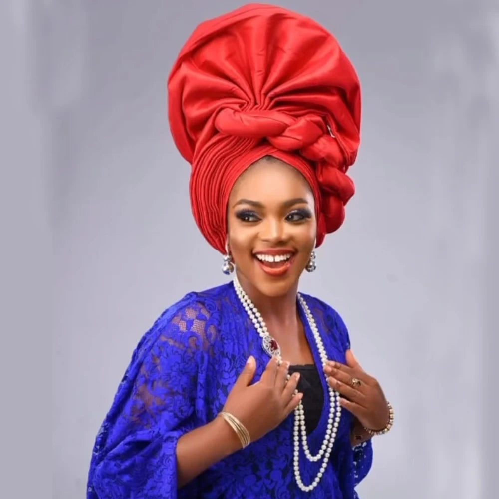 African Auto Gele Headtie Nigeria Women's Head Wraps Wedding Party Headpiece Women Turban Cap
