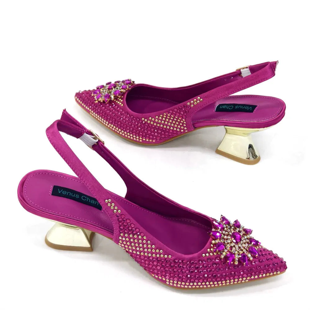 Nigeria Fashion Rhinestone-encrusted Ladies Party Shoes And Special bags High Heels And Dual Purpose Bag Women's Shoes