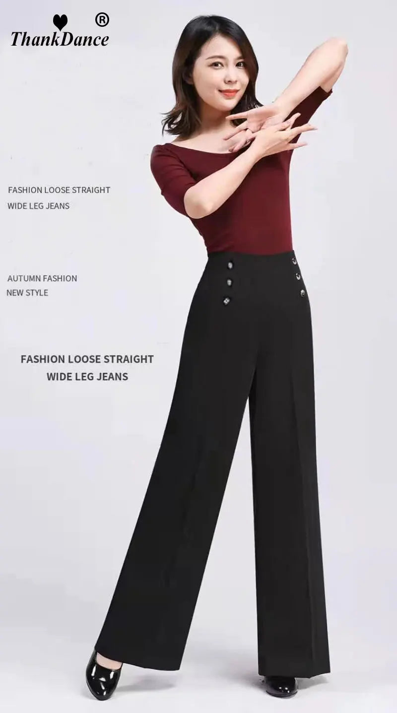 Modern Dance Pants New Female Latin Dance High Waist Wide Leg Trousers National Standard Ballroom Dance Pant Practice Competitio
