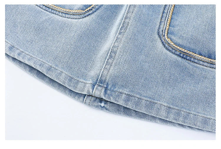 Korean Style Children Denim Mini Skirt with Inner Shorts For Girls Fashion Streetwear Summer Slim Fit Skirts with Pockets Front