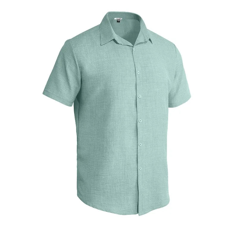 UNITIM Summer Man T-shirt Turn Down Collar Single-breasted Male Top Thin Breathable Short Sleeve Business Casual Men Tees