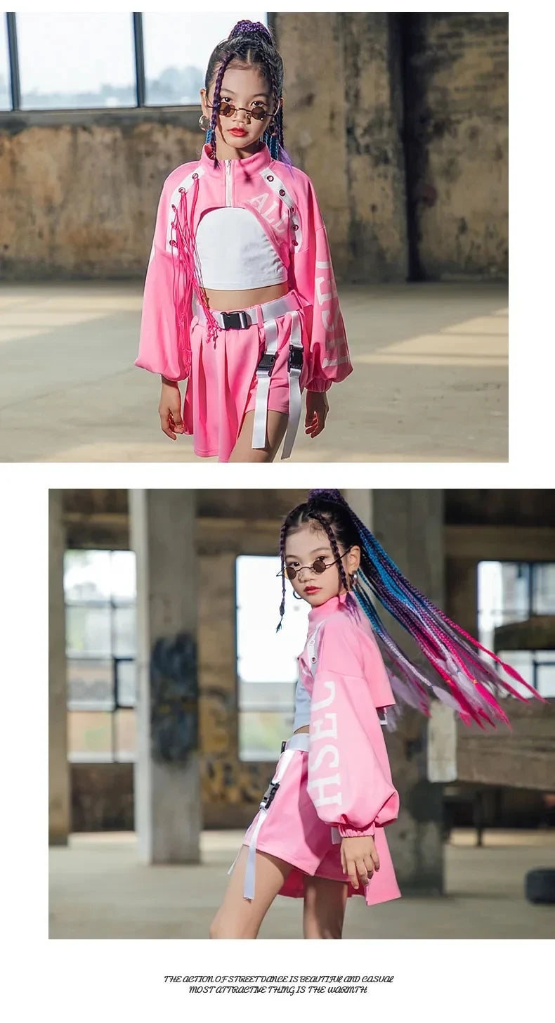 Kid Girl Jazz Dance Costume Children Street Hip Hop Dance Jazz Kpop Dance Costume for Girls Pink Outfit Streetwear Clothes Sets