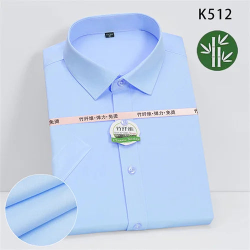 Summer New Male Pure Color Short Sleeve Breathable Shirt White / Navy / Wine Red Men Business Social Dress Shirts