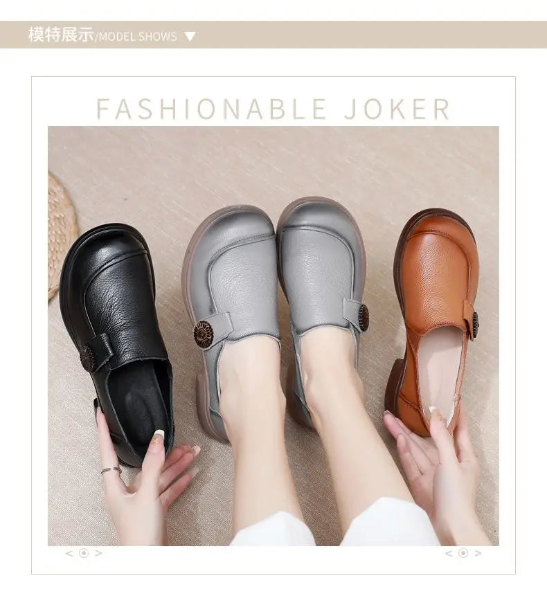 Genuine leather loafers women  comfortable gray shoes low heels luxury ladies court shoes slip on moccasins elegant dress flats