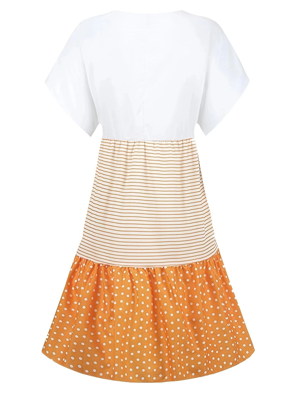 Summer-Essential V-Neck Dress: Striped & Polka Dot, Knee-High Casual Tunic for Women - Durable,Easy-Care Fabric