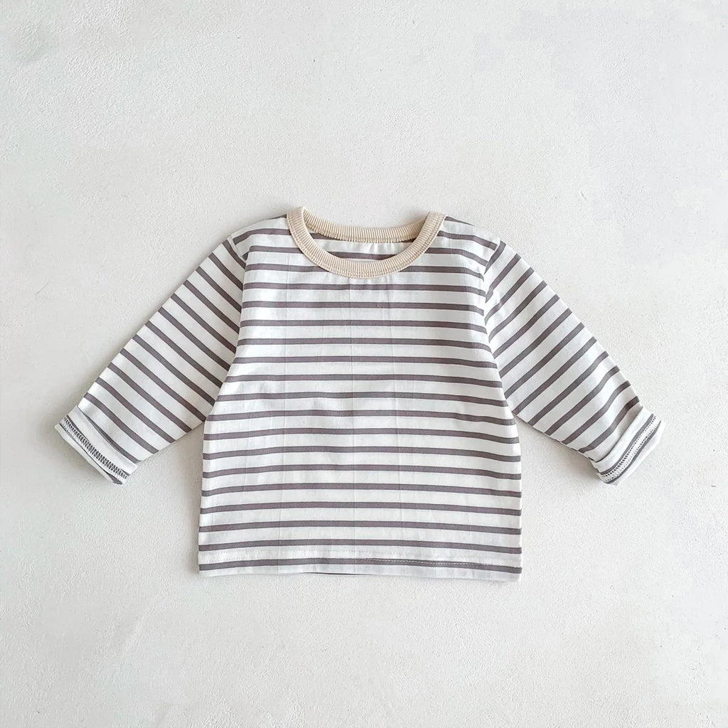Infant Clothes Toddler Boy Cotton Long Sleeves T-shirts Spring Autumn Outfits Girl Baby Solid Bottoming Shirt Kid Striped Tees