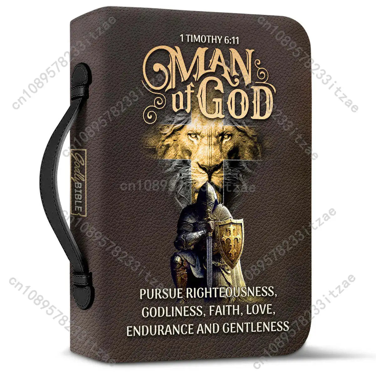 Christianity Church Bible Bag Man Of God 1 Timothy 6 11 Lion Warrior Verse Design Bible Cover Case PU Handbags Study Book Boxes