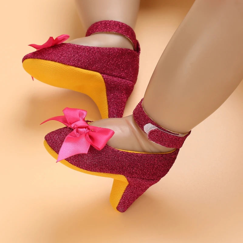 2026 New Infant Newborn Baby Girl High Heels Shoes Princess Bow First Birthday Party Shoes Photo Props Shoes 10CM / 10.5CM