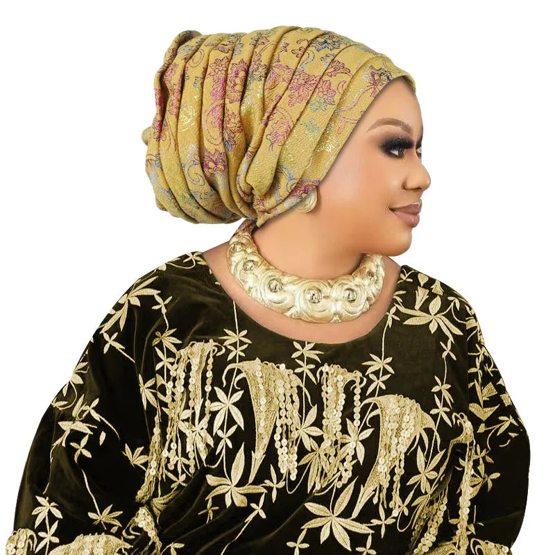 Fashion Wedding Geles African Headtie Auto Gele Turbans for Women Fabric Muslim Headwear Headpiece Female Head Wraps