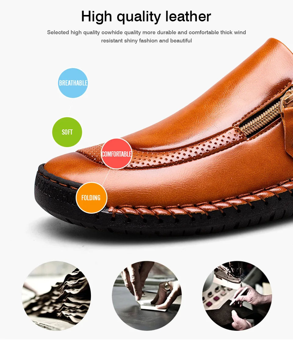 Handmade Leather Men Shoes High Quality Men Loafers Comfortable Soft Sole Walking Shoes Hot Sale Moccasins Men Driving Shoes New