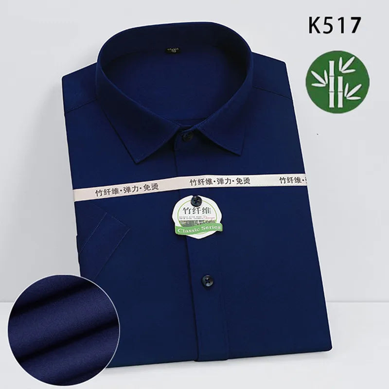 Summer New Male Pure Color Short Sleeve Breathable Shirt White / Navy / Wine Red Men Business Social Dress Shirts