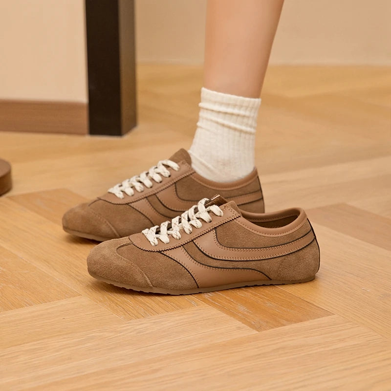 German Training Shoes Women 2026 New Genuine Leather Women Sneakers Flat Lace-up Retro Large Size Forrest Gump Shoes Women
