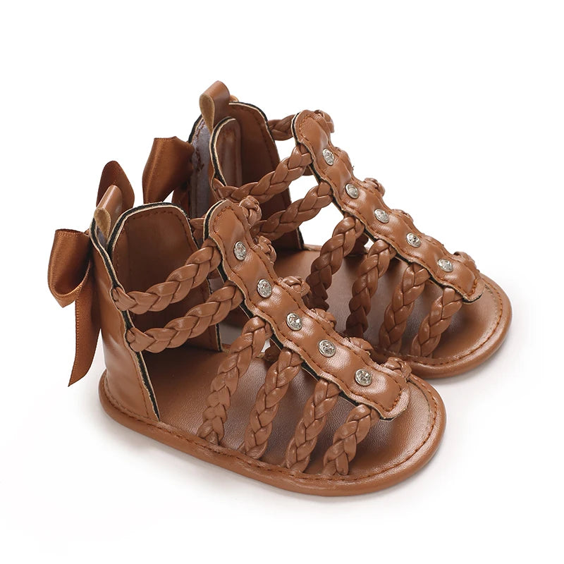 Infant Baby Shoes Girl Shoes New Summer Girl Sandals PU Leather Floral Rubber Sole Anti-Slip Newborn First Walker Crib Shoes