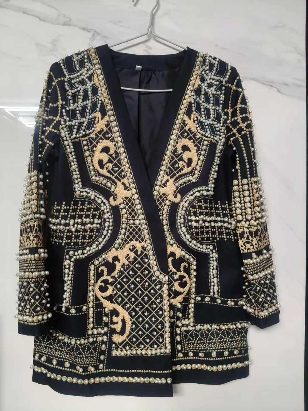 New Fashion Beaded V-neck Blazers for Women Streetwear Trendy High Quality Suit Jacket Coat Outerwear Female Clothing