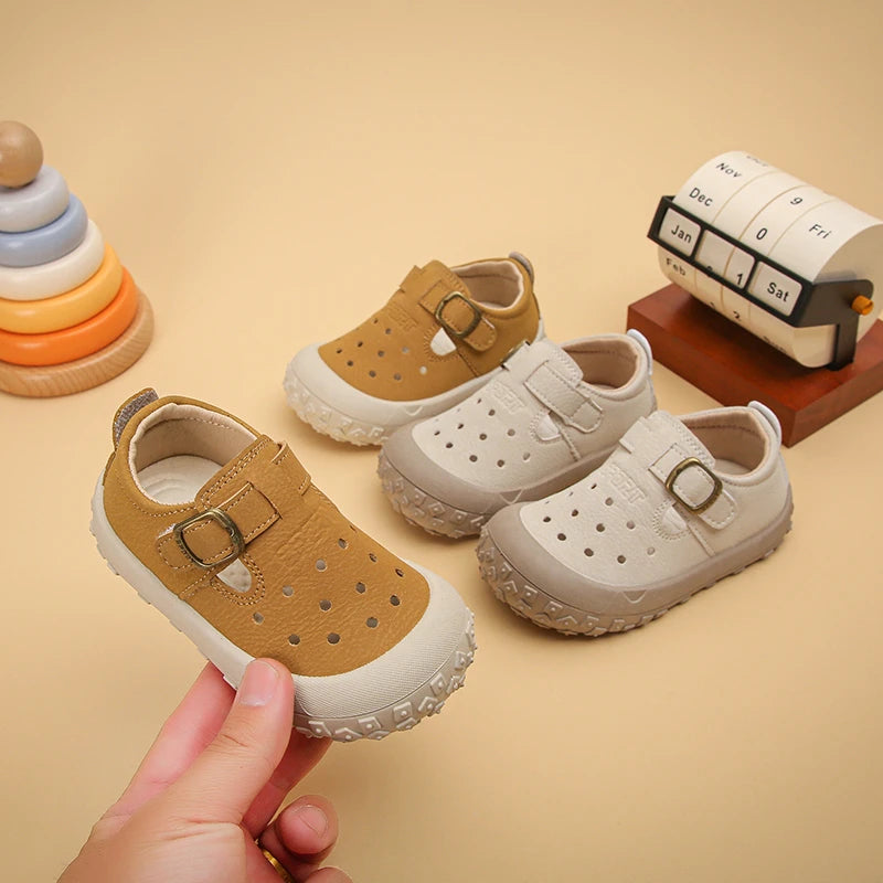 Kids' Casual Shoes Sneakers PU Leather Solid Color Summer Shoes For Children Anti-slip Breathable White Khaki Shoes Size 18-29