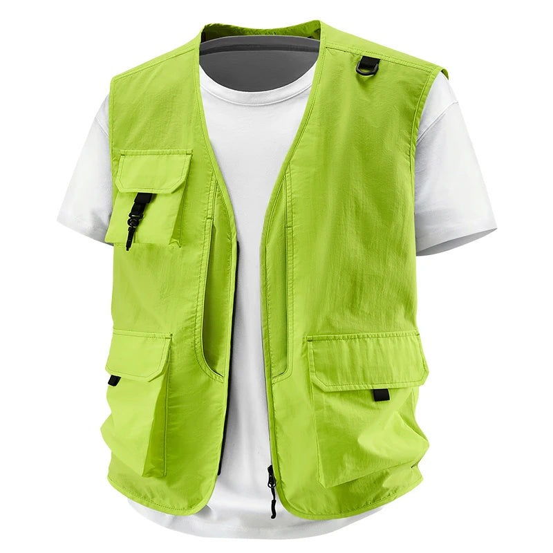 Summer Men Breathable Outdoor Sleeveless Vest Man Multi Pocket Sport Cargo Vest Man Fish Work Safari Vest Waistcoat Big Size 6XL
