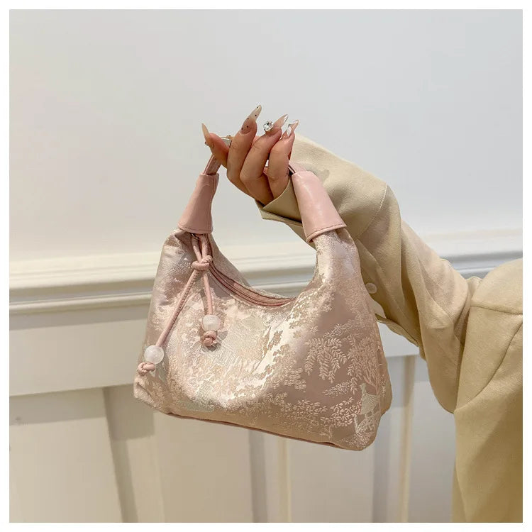 Designer Luxury Bags Woman Sweet Embroidery Shoulder Bag Nylon Texture Pearl Pendant Crossbody Handbag Bucket Handbag Women Girl
