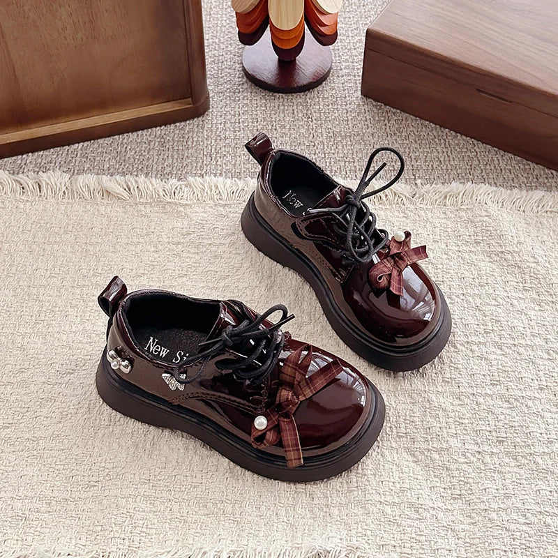 Girl School Perform Shoes Spring Autumn Chic Bow Children Dress Mary Jane Shoes Princess Wedding Party Kids Lolita Leather Shoes