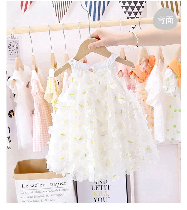 Summer Toddler Dresses Cute Flower Princess Dress Female Baby Butterfly Appliques Dress Children Mesh Bow Kids White Costume