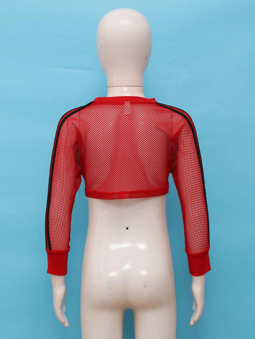 Kids Girls Fishnet T-shirt Hip Hop Street Dance Tops Long Sleeve Round Neck Hollow Out Mesh Crop Top for Workout Gym Sportswear
