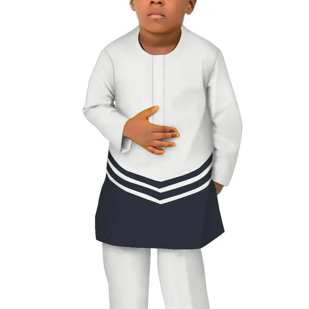 African Children Clothing Baby Boy's Clothes Afrcian Pants 2 Pcs Set Long Sleeve Patchwork Boy Dashiki Party Attire WYT701