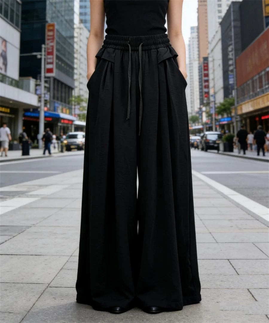 Women's Trousers New Fashion Solid Color High Waist Lace Up Thin Women's Wide Leg Pants Simple Drape Loose Casual Female Pants