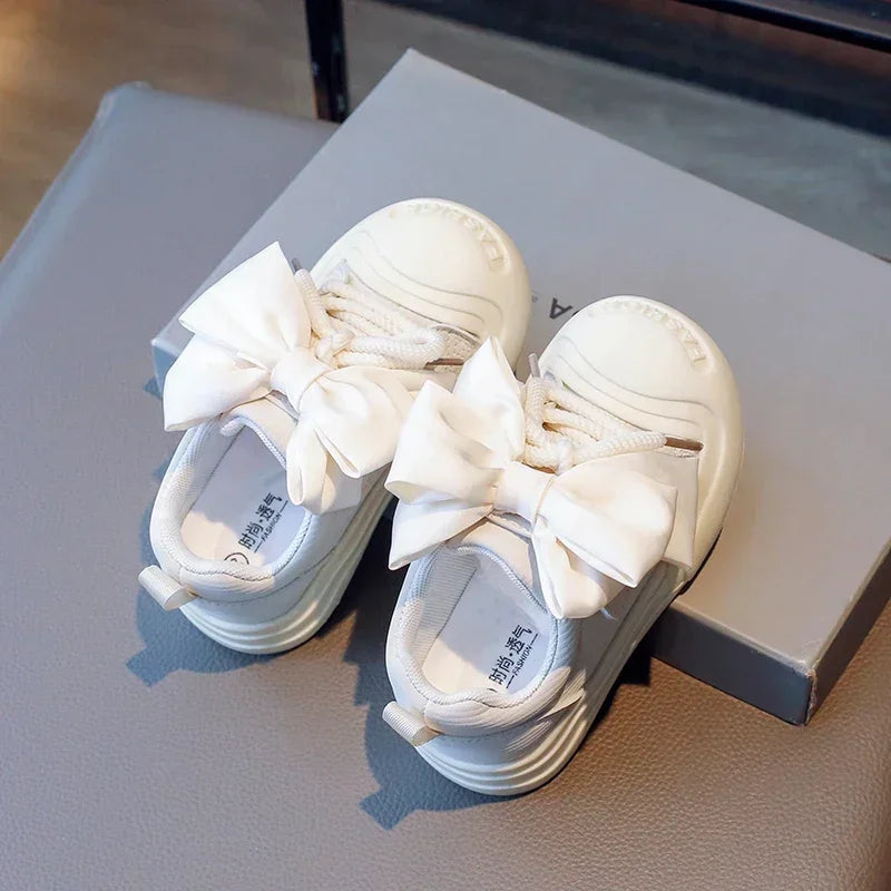 2024 Kids Sneakers for Girls School Casual Sports Shoes for Toddlers Fashion Children Tennis Shoes Thick Bottom Bowknot Non-slip