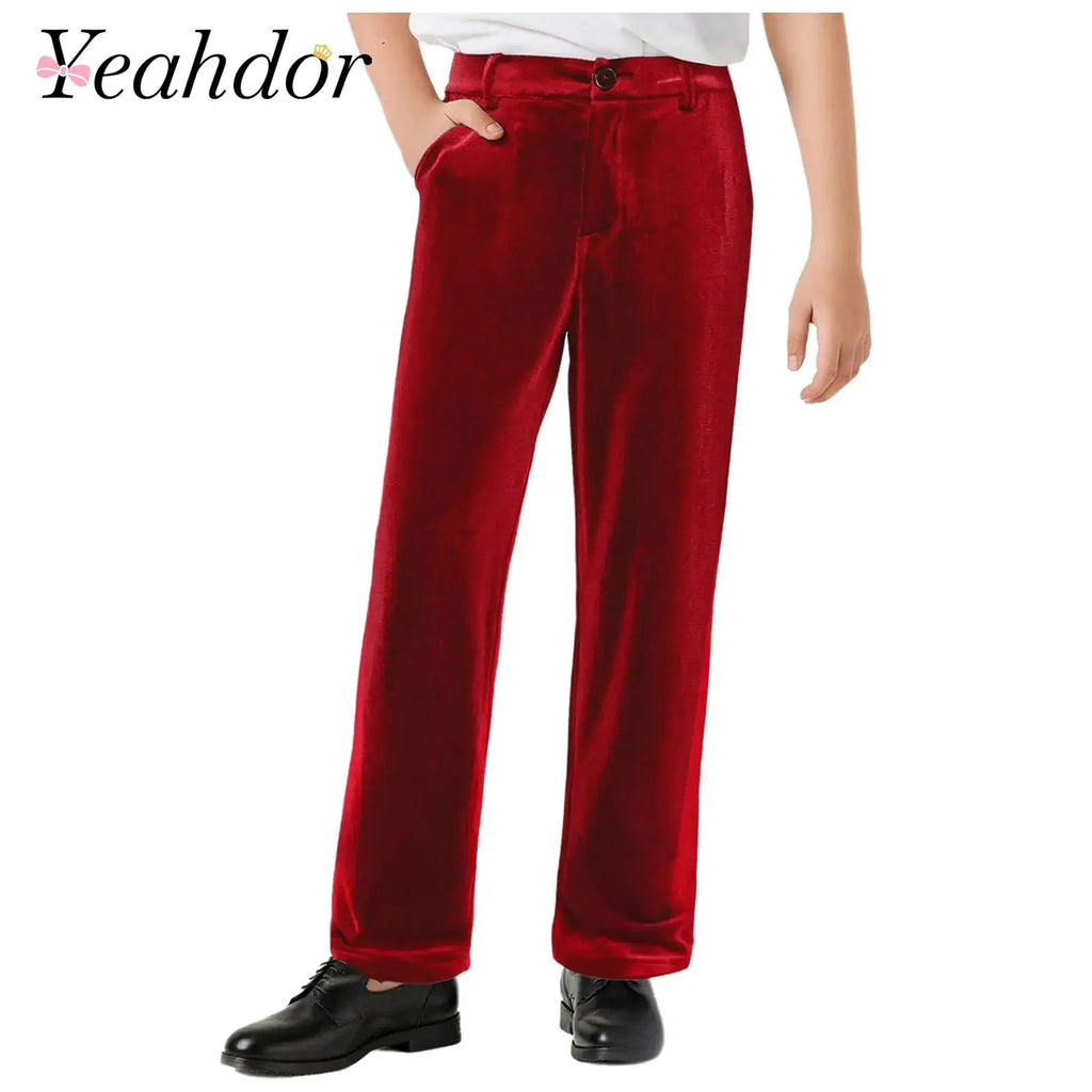 Kids Boys Velvet Pants Gentleman Suit Trousers Christmas Costume Straight Pants for Formal Party Birthday Wedding Child Trousers