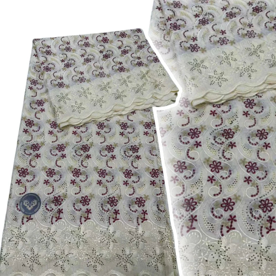 High Quality Swiss Voile Lace in Switzerland 100% Cotton Perforated Embroidery Material Style for Man Suit Fabric  5Yards 83