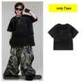 Kid Kpop Clothing Fake-2-Piece T Shirt Leaf Print Streetwear Harajuku Hip Hop Jeans for Girl Boy Jazz Dance Costume Clothes