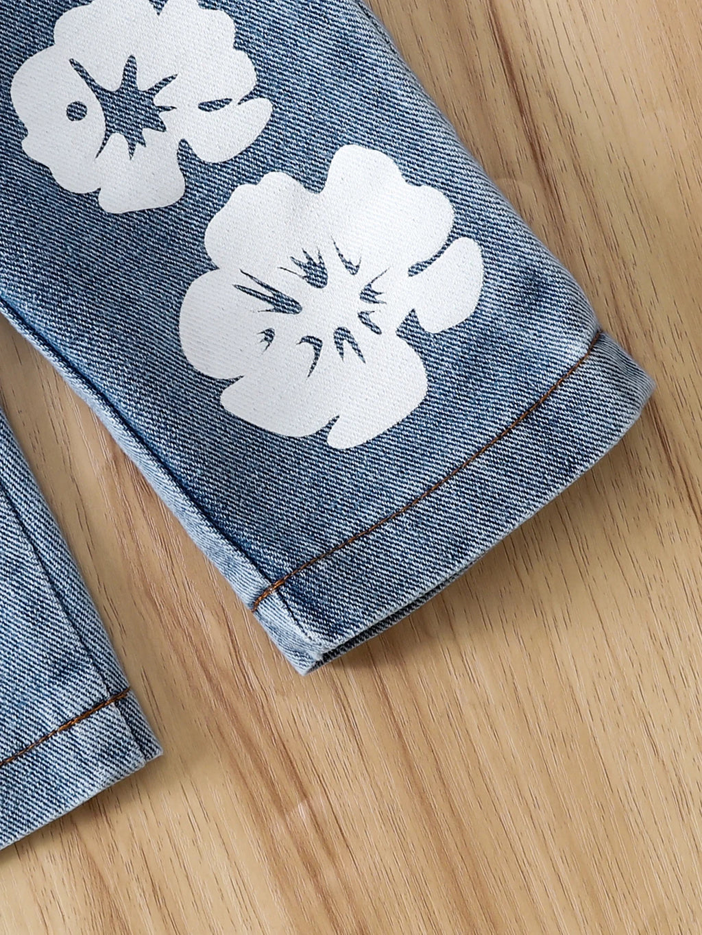 Girls Denim Floral Print Outfit Sweet Cool Casual Wear Resistant Fabric Jacket with Metal Buckle Floral Decoration Casual Style