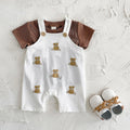 INS Summer Baby Girls Clothes Bear Patchwork Romper Baby Boys Bodysuit Clothes+White T-shirt Newborn 0 to 18 months 2Pcs/Set