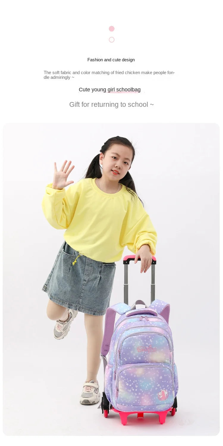 Children School Backpack Set with Wheels Students Bags for Girls Trolley Bag Cute Schoolbag Rolling Wheeled Backpack Child Girl