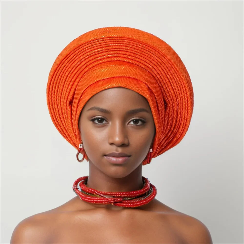 Nigeria Head Ties Wedding Party Headgear Elegant African Headtie Turban Already Made Women's Auto Gele Female Head Wraps