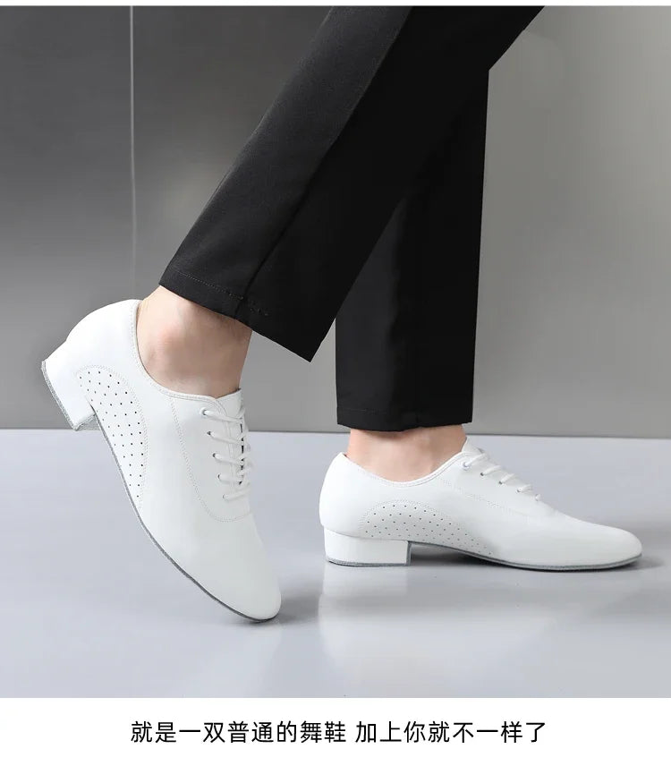 Men's white new leather Latin dance shoes Modern dance hall tango men's national standard dance shoes men's sports shoes