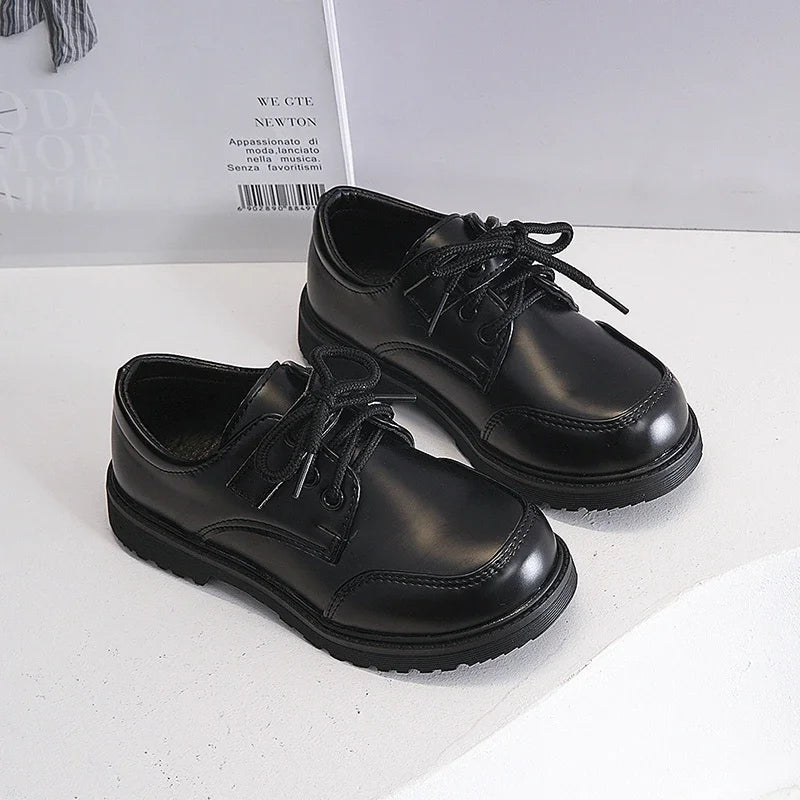 Boys Shoes Spring & Autumn New Black Glossy Classic Kids Loafer for Girl 2024 New Versatile Round-toe Britain Child School Shoes