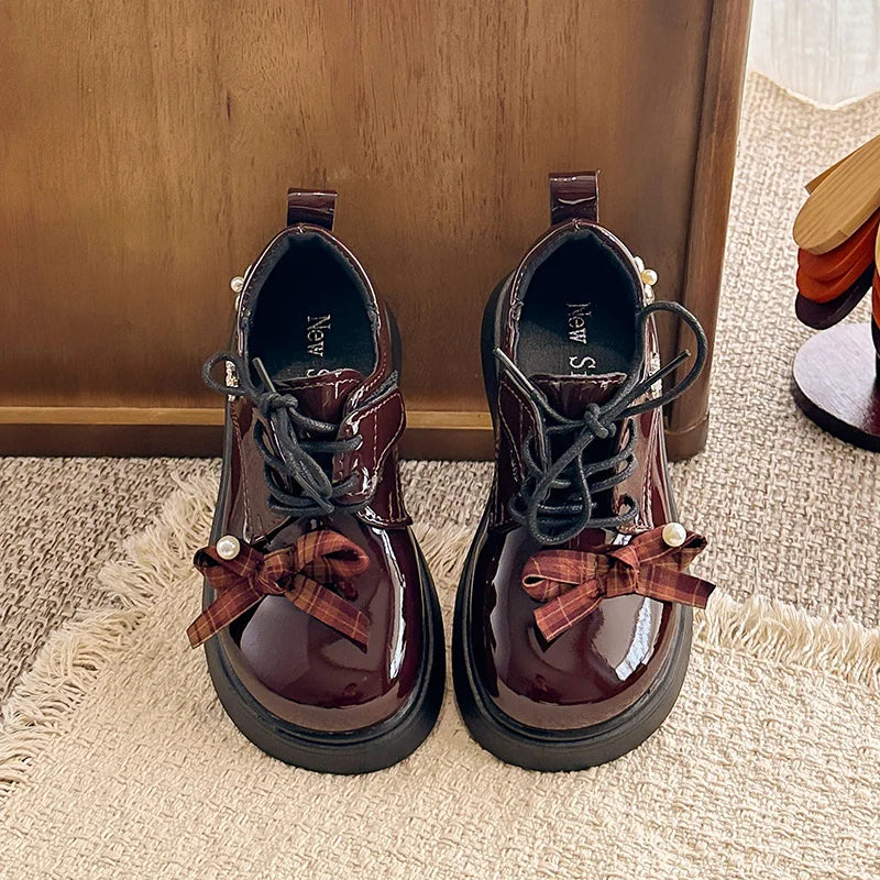 Girl School Perform Shoes Spring Autumn Chic Bow Children Dress Mary Jane Shoes Princess Wedding Party Kids Lolita Leather Shoes