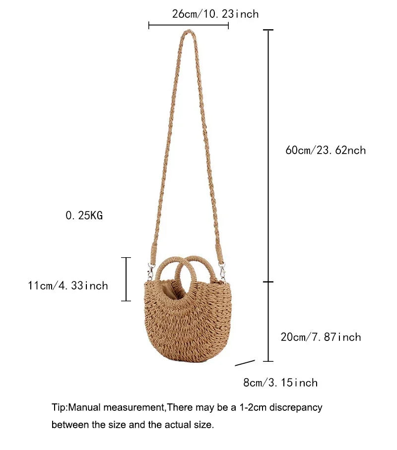 Ladies Beach Holiday Retro Woven Shoulder Bag Women Summer Woven Simple Handbag Female Casual Beach Portable Crossbody Bags Lady