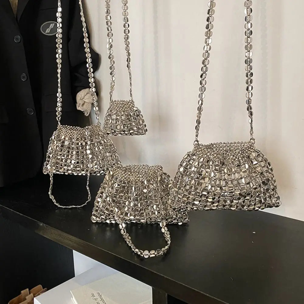 Elegant Sequin Evening Banquet Bag Temperament Underarm Bag Glitter Shoulder Bag Mini Small Purse Silver Shiny Bag Women